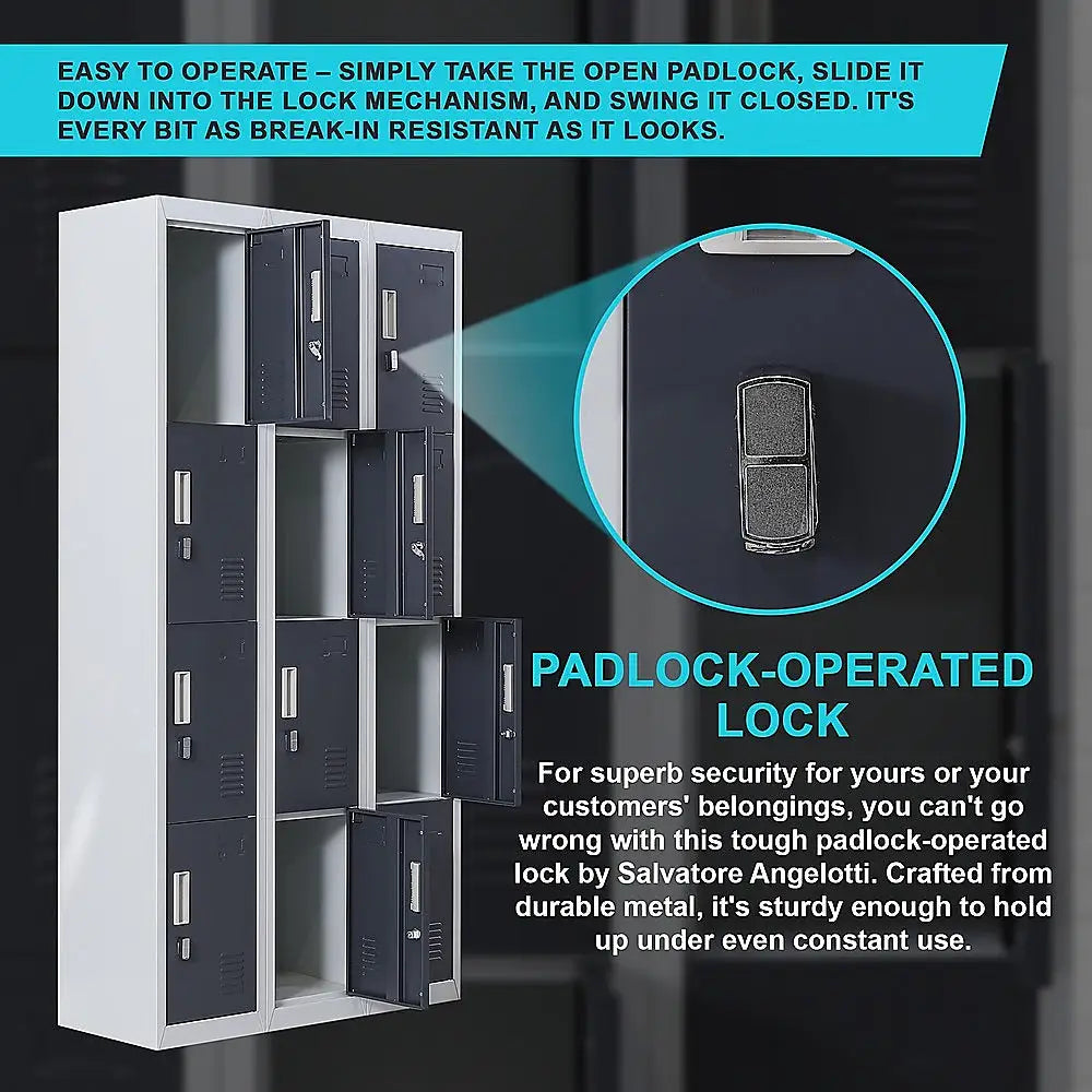 12-Door Locker for Office Gym Shed School Home Storage - Padlock-operated - Furniture > Office