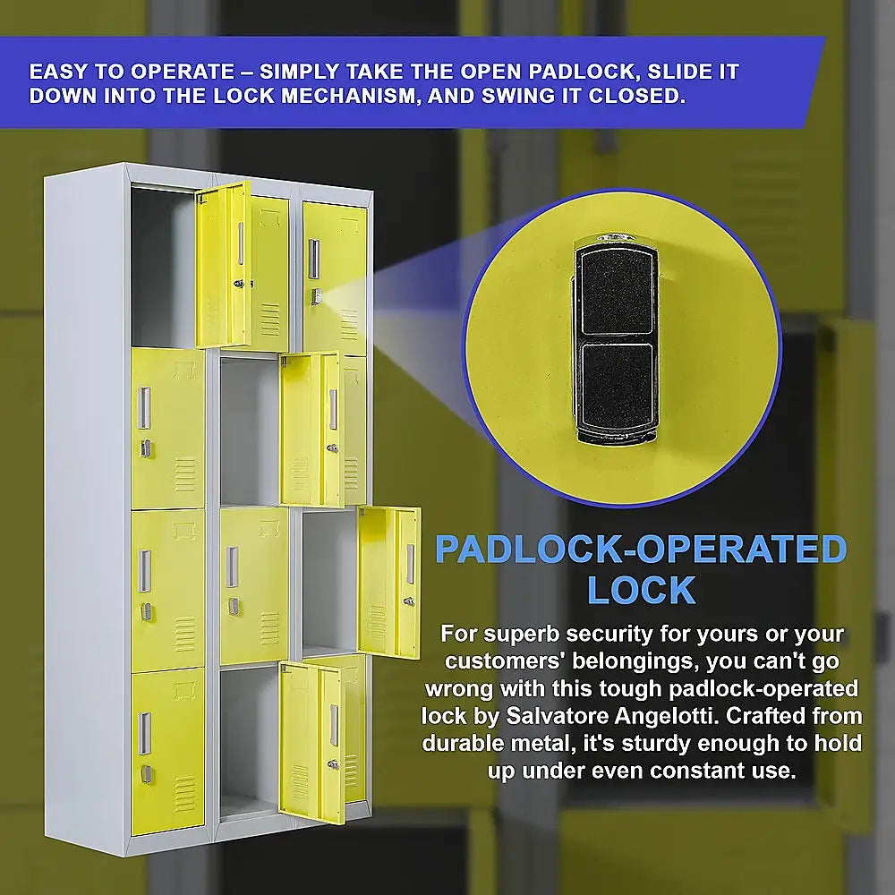 12-Door Locker for Office Gym Shed School Home Storage - Padlock-operated - Furniture > Office