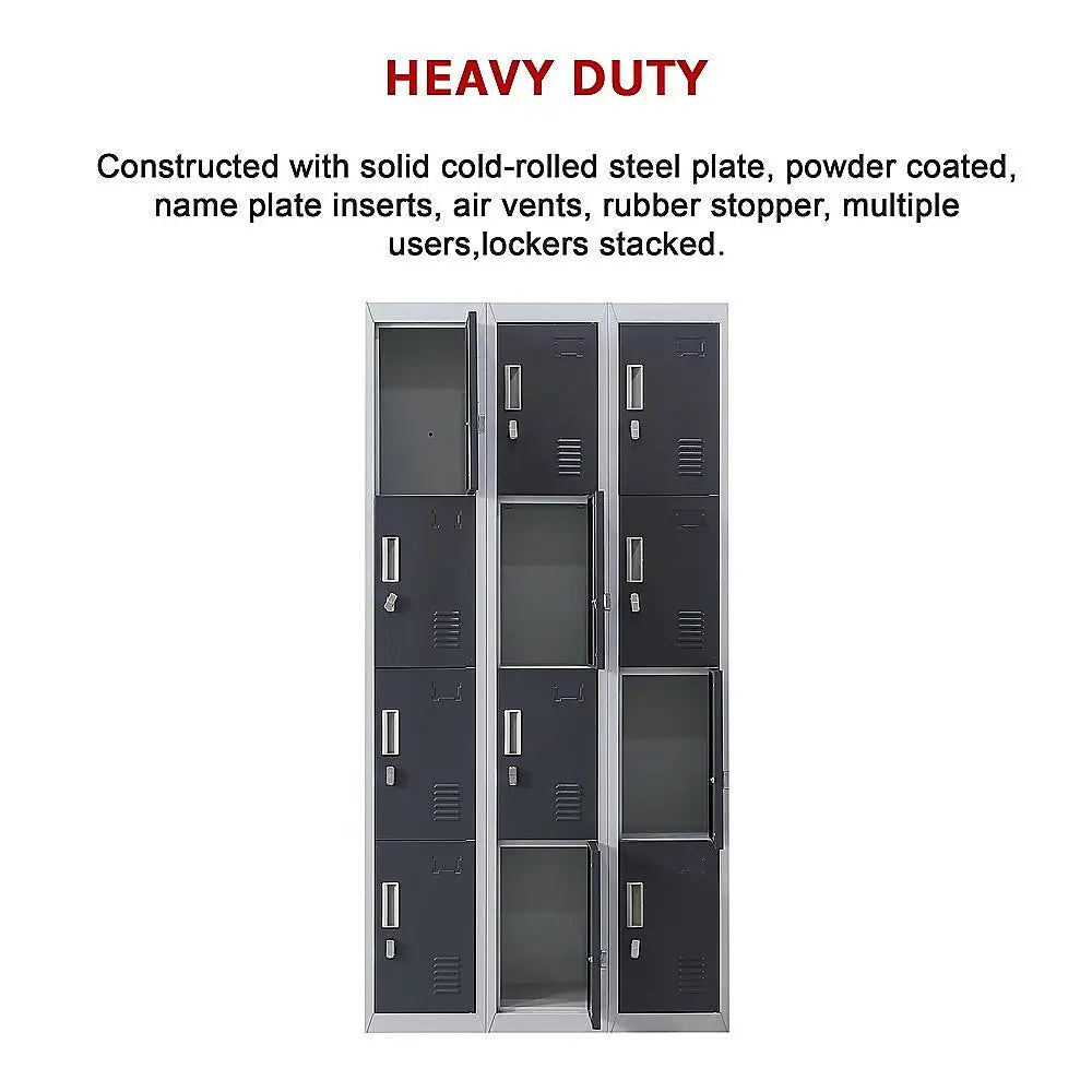 12-Door Locker for Office Gym Shed School Home Storage - Padlock-operated - Furniture > Office