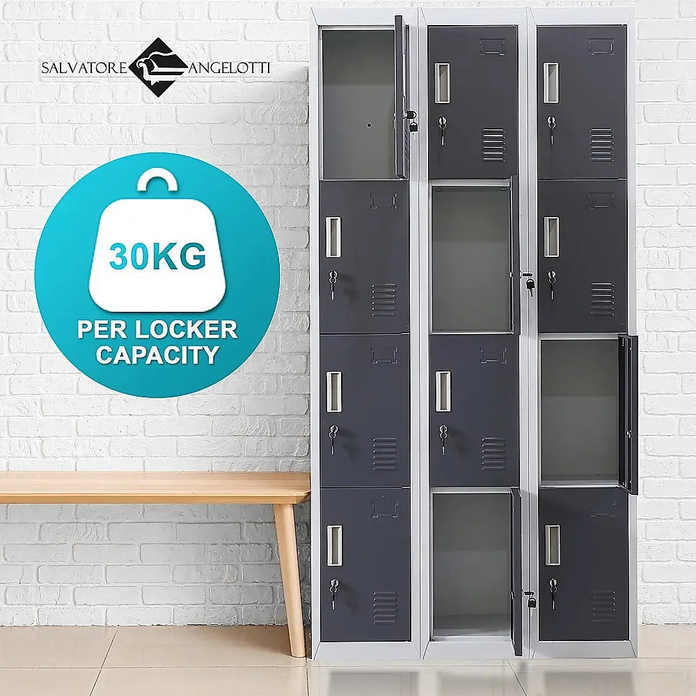 12-Door Locker for Office Gym Shed School Home Storage - Standard Lock with Keys - Furniture > Office