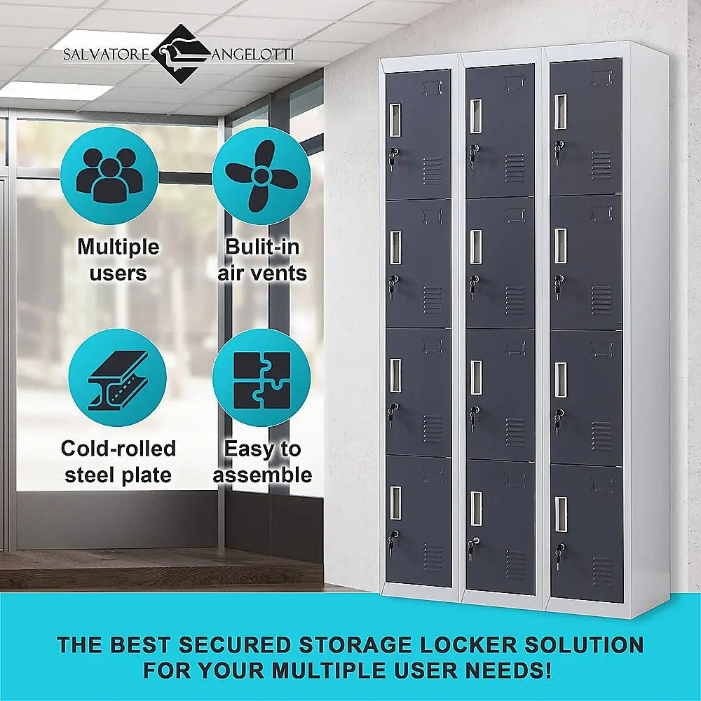 12-Door Locker for Office Gym Shed School Home Storage - Standard Lock with Keys - Furniture > Office