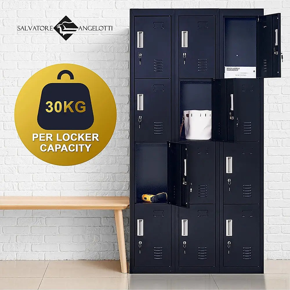12-Door Locker for Office Gym Shed School Home Storage - Standard Lock with Keys - Furniture > Office