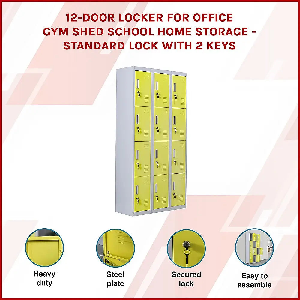 12-Door Locker for Office Gym Shed School Home Storage - Standard Lock with 2 Keys - Furniture > Office