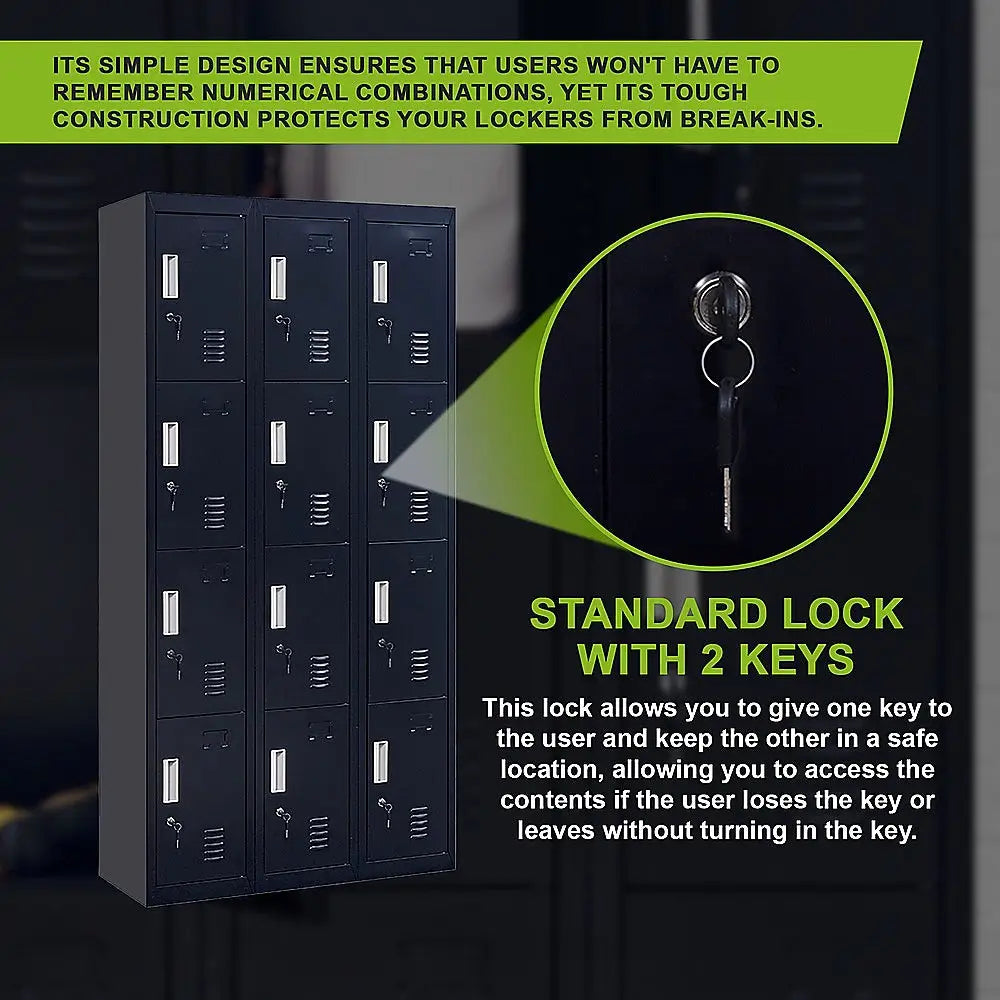 12-Door Locker for Office Gym Shed School Home Storage - Standard Lock with Keys - Furniture > Office