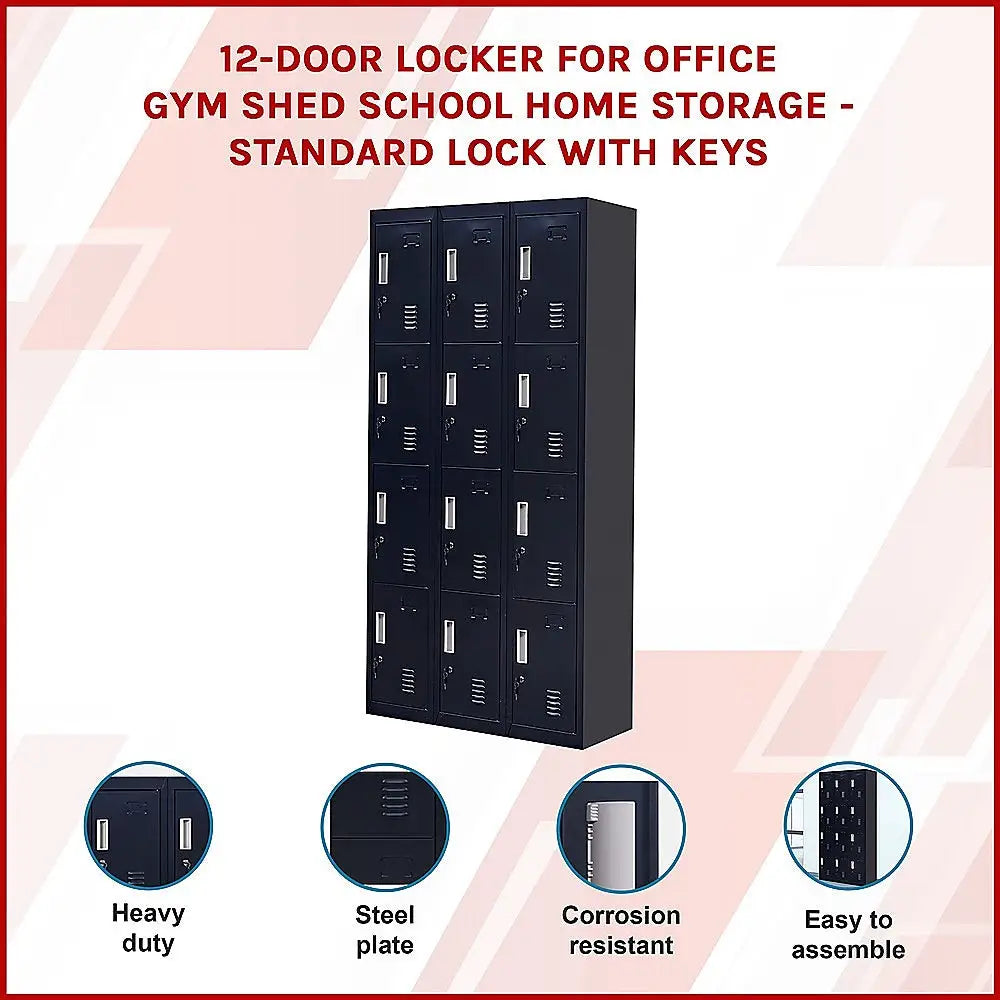 12-Door Locker for Office Gym Shed School Home Storage - Standard Lock with Keys - Furniture > Office