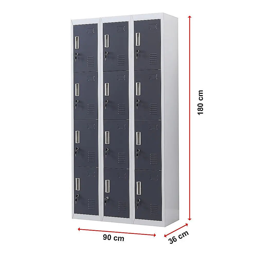12-Door Locker for Office Gym Shed School Home Storage - Standard Lock with Keys - Furniture > Office