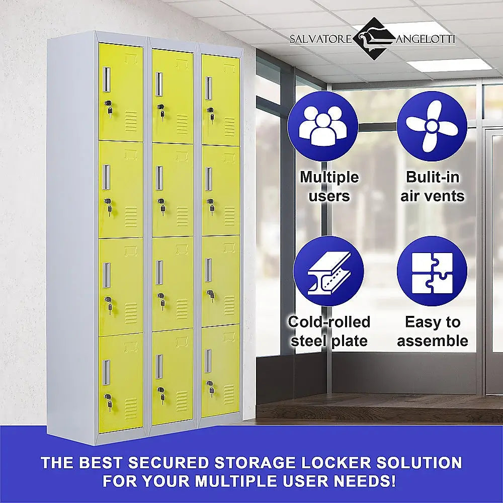 12-Door Locker for Office Gym Shed School Home Storage - Standard Lock with 2 Keys - Furniture > Office