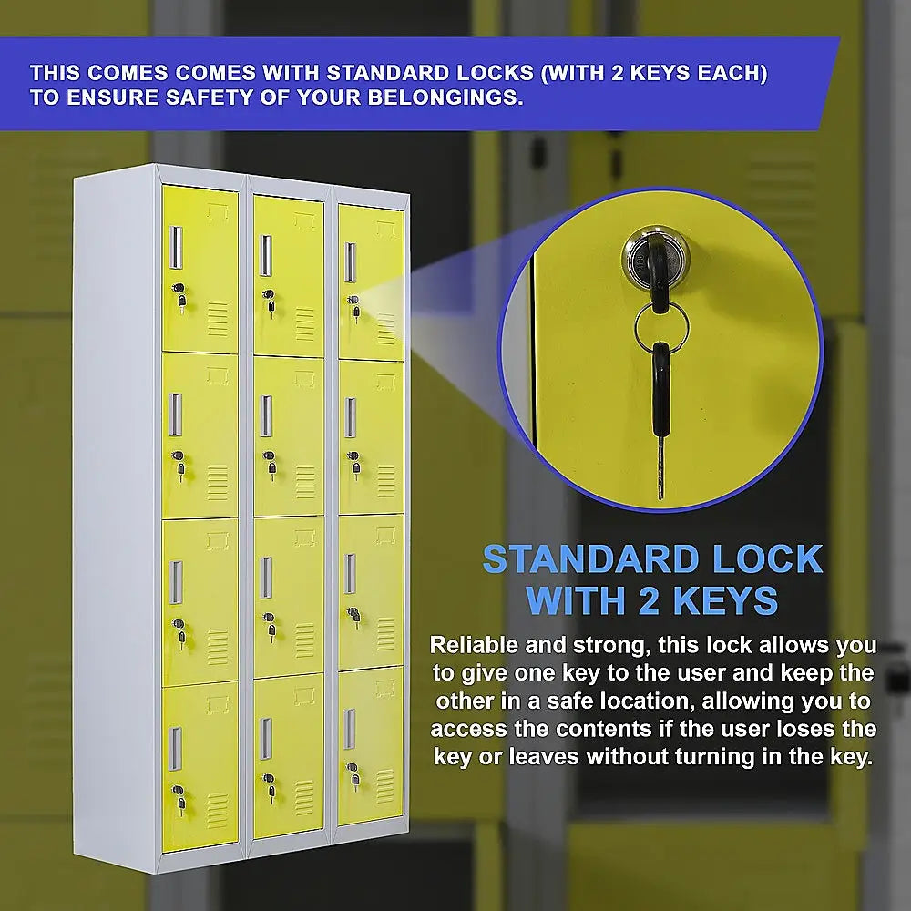 12-Door Locker for Office Gym Shed School Home Storage - Standard Lock with 2 Keys - Furniture > Office