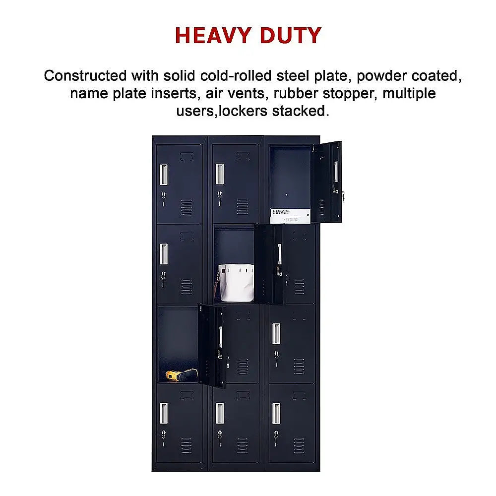 12-Door Locker for Office Gym Shed School Home Storage - Standard Lock with Keys - Furniture > Office