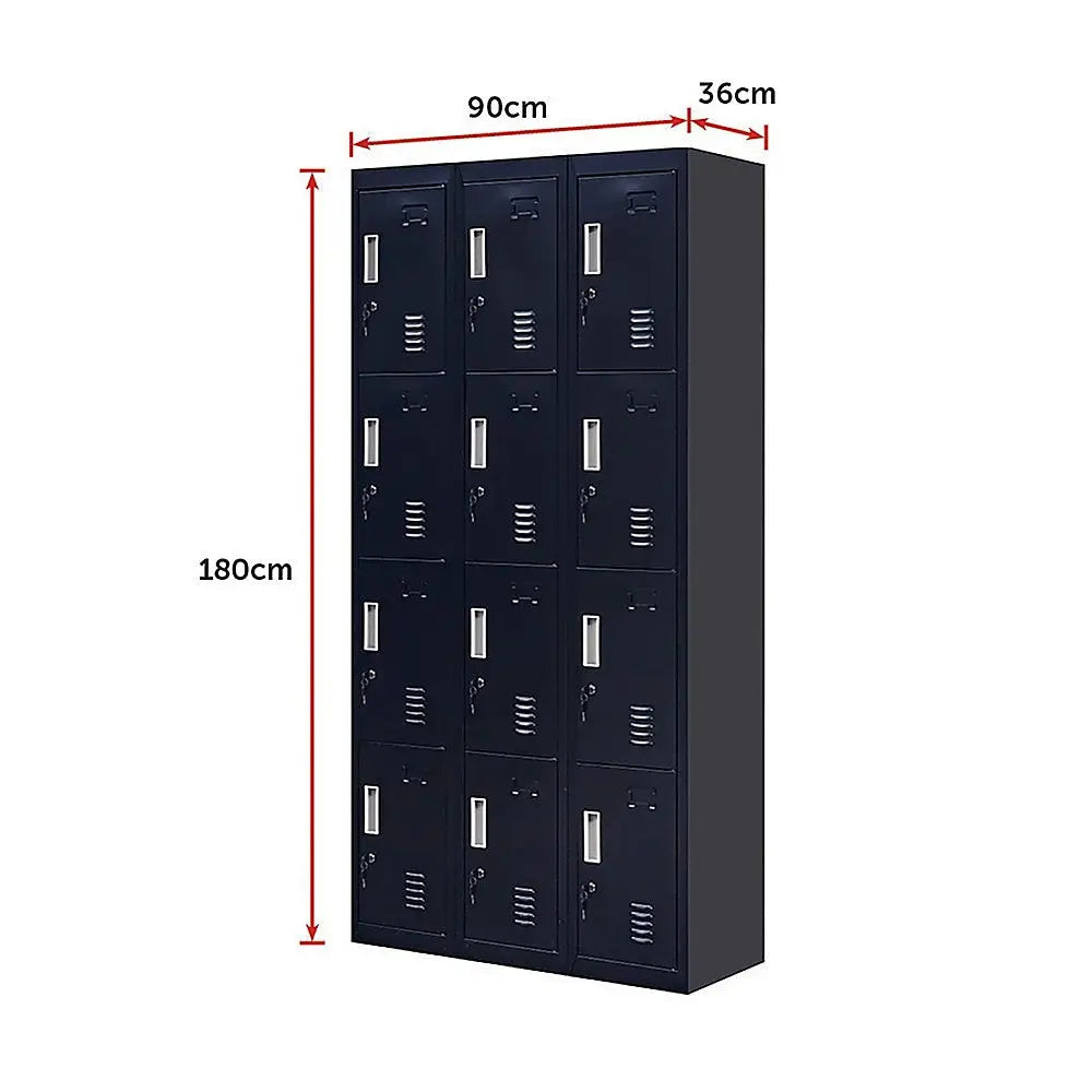 12-Door Locker for Office Gym Shed School Home Storage - Standard Lock with Keys - Furniture > Office