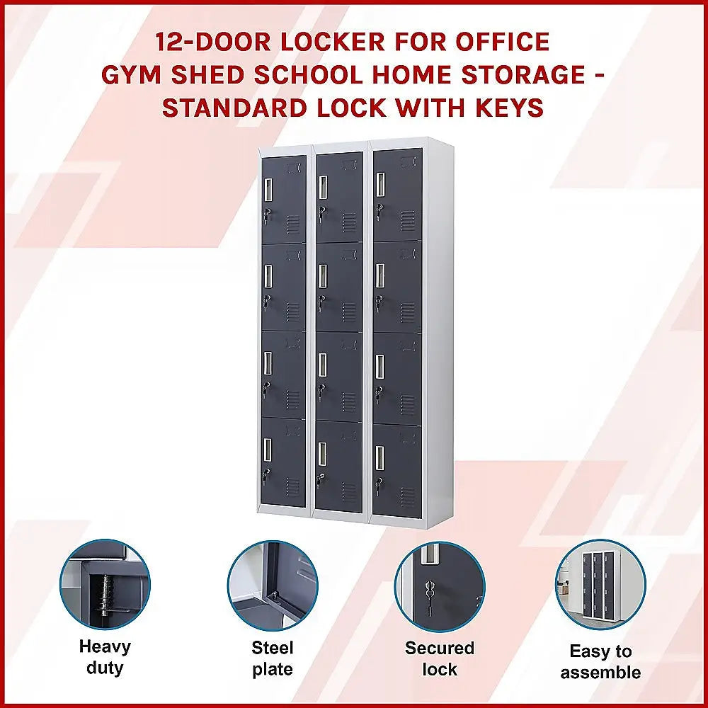 12-Door Locker for Office Gym Shed School Home Storage - Standard Lock with Keys - Furniture > Office