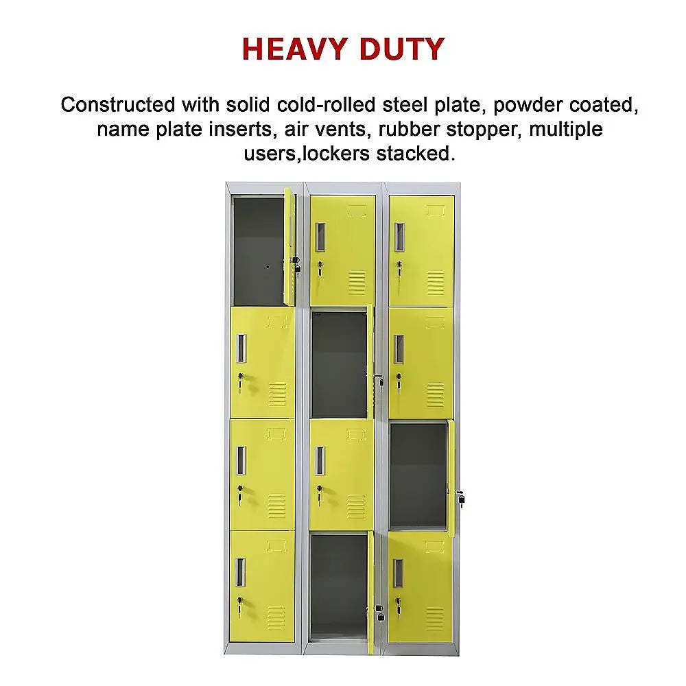 12-Door Locker for Office Gym Shed School Home Storage - Standard Lock with 2 Keys - Furniture > Office