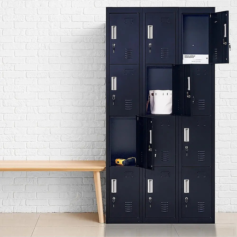 12-Door Locker for Office Gym Shed School Home Storage - Standard Lock with Keys - Furniture > Office