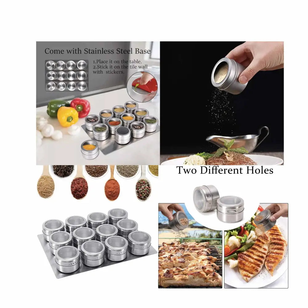 12 Magnetic Spice Jar Tins and Steel Plate - 150g Seasoning Storage Containers - Home & Garden > Kitchenware