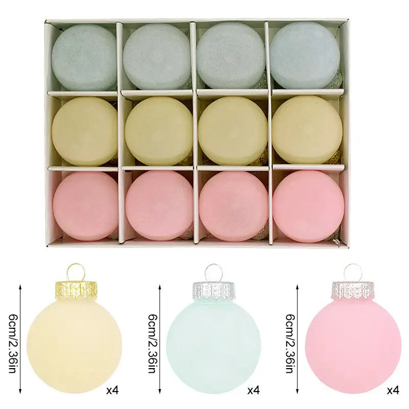 12-Piece Velvet Christmas Ornament Set - Classic Blue Pink and Yellow Baubles for Holiday Tree Decoration (6cm)