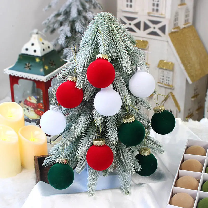 12-Piece Velvet Christmas Ornament Set - Classic Blue Pink and Yellow Baubles for Holiday Tree Decoration (6cm)