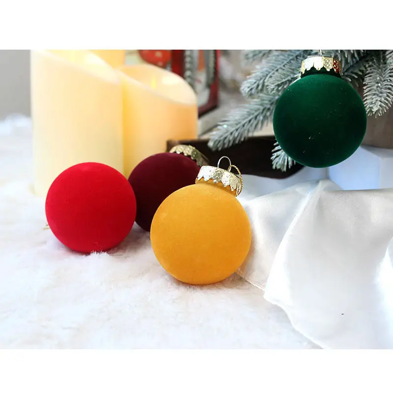 12-Piece Velvet Christmas Ornament Set - Classic Blue Pink and Yellow Baubles for Holiday Tree Decoration (6cm)