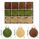 12-Piece Velvet Christmas Ornament Set - Classic Coffee Green and Brown Baubles for Holiday Tree Decoration (6cm)