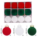12-Piece Velvet Christmas Ornament Set - Classic Red Green and White Baubles for Holiday Tree Decoration (6cm)