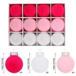 12-Piece Velvet Christmas Ornament Set - Classic Red Pink and White Baubles for Holiday Tree Decoration (6cm)