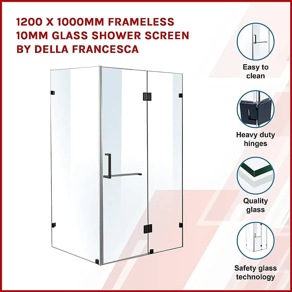 1200 x 1000mm Frameless 10mm Glass Shower Screen By Della Francesca - Furniture > Bathroom > Shower Heads & Screens