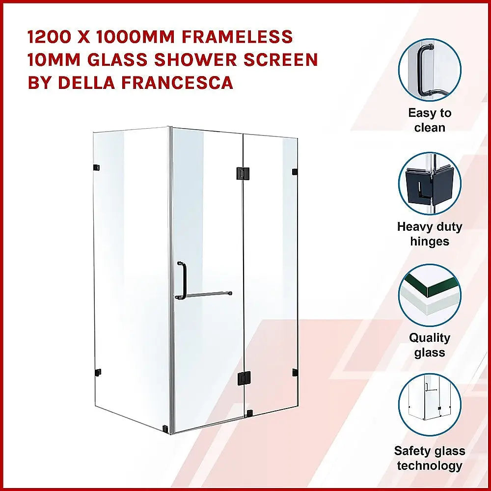 1200 x 1000mm Frameless 10mm Glass Shower Screen By Della Francesca - Furniture > Bathroom > Shower Heads & Screens