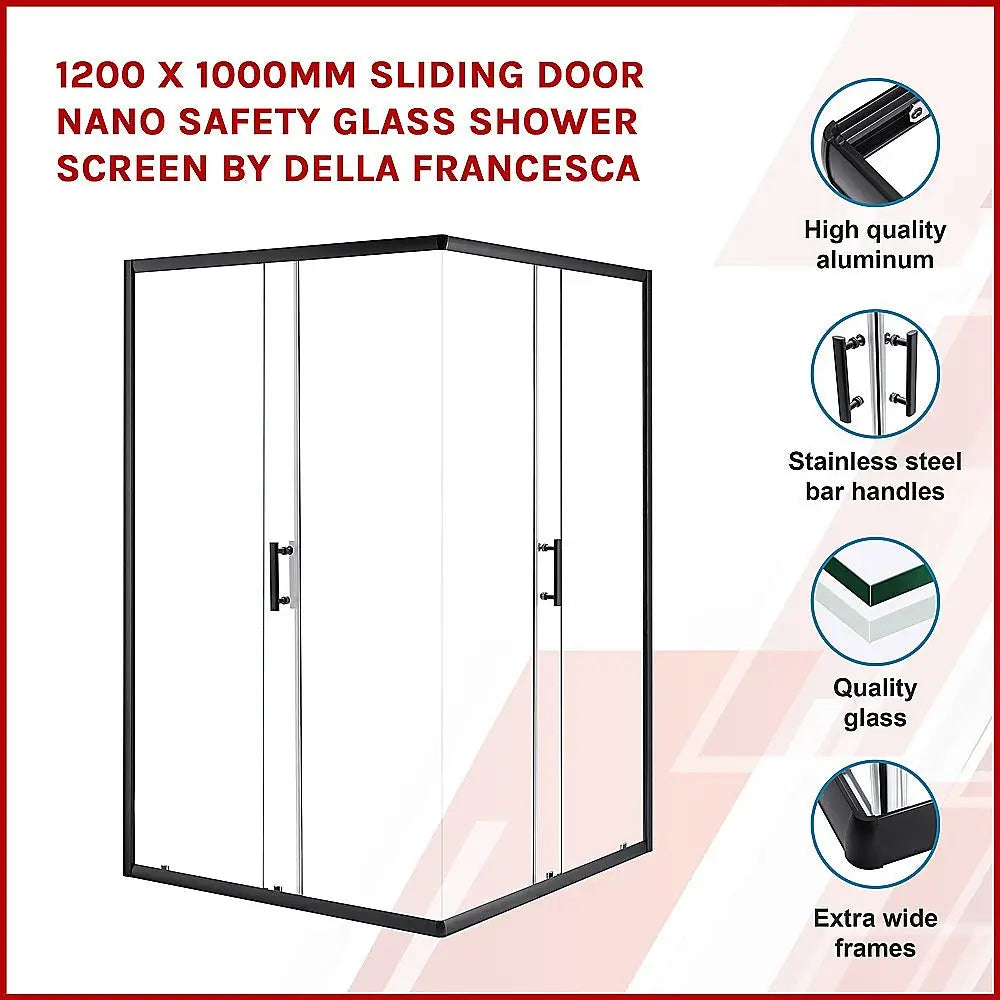 1200 x 1000mm Sliding Door Nano Safety Glass Shower Screen By Della Francesca - Furniture > Bathroom > Shower Heads &