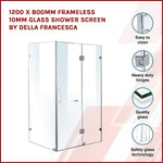 1200 x 800mm Frameless 10mm Glass Shower Screen By Della Francesca - Furniture > Bathroom > Shower Heads & Screens
