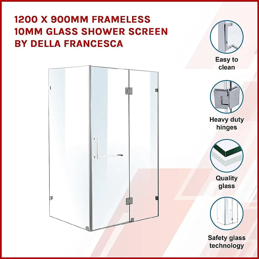 1200 x 900mm Frameless 10mm Glass Shower Screen By Della Francesca - Furniture > Bathroom > Shower Heads & Screens