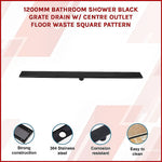 1200mm Bathroom Shower Black Grate Drain w/Centre outlet Floor Waste Square Pattern - Home & Garden > DIY > Kitchen &