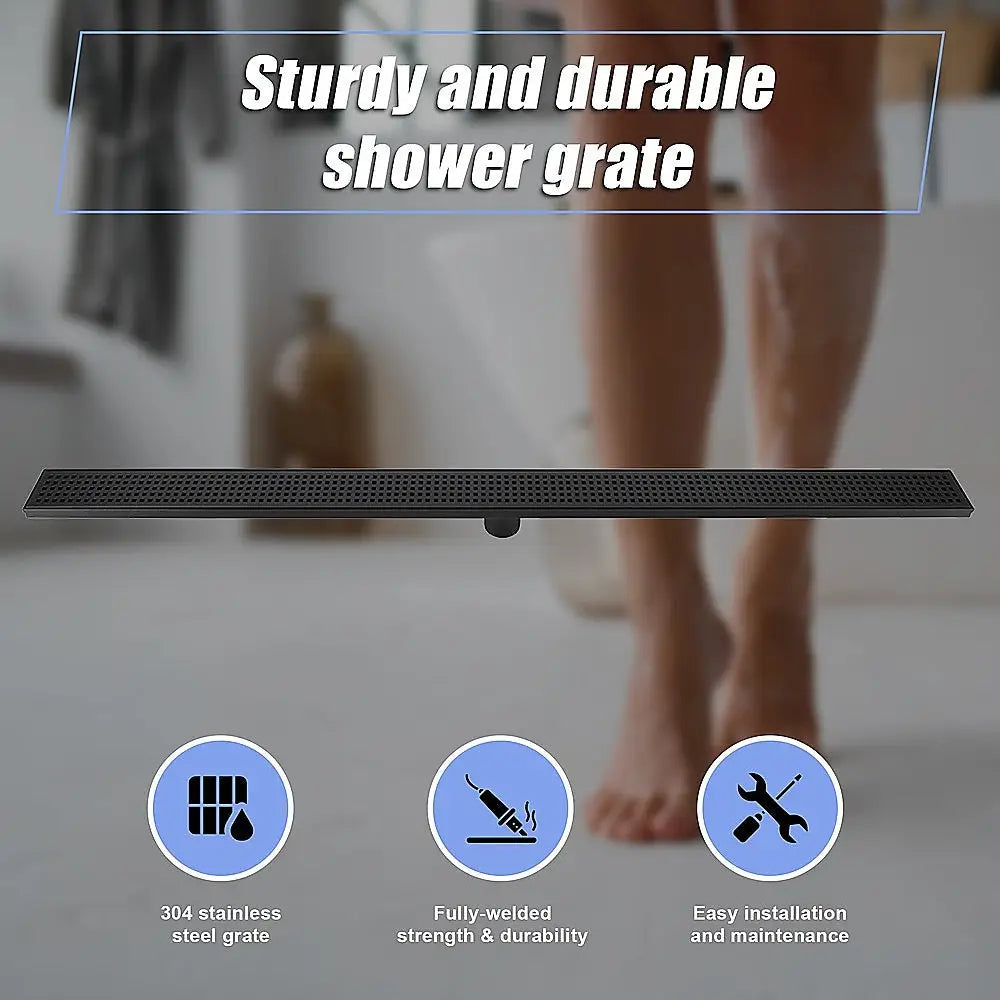 1200mm Bathroom Shower Black Grate Drain w/Centre outlet Floor Waste Square Pattern - Home & Garden > DIY > Kitchen &