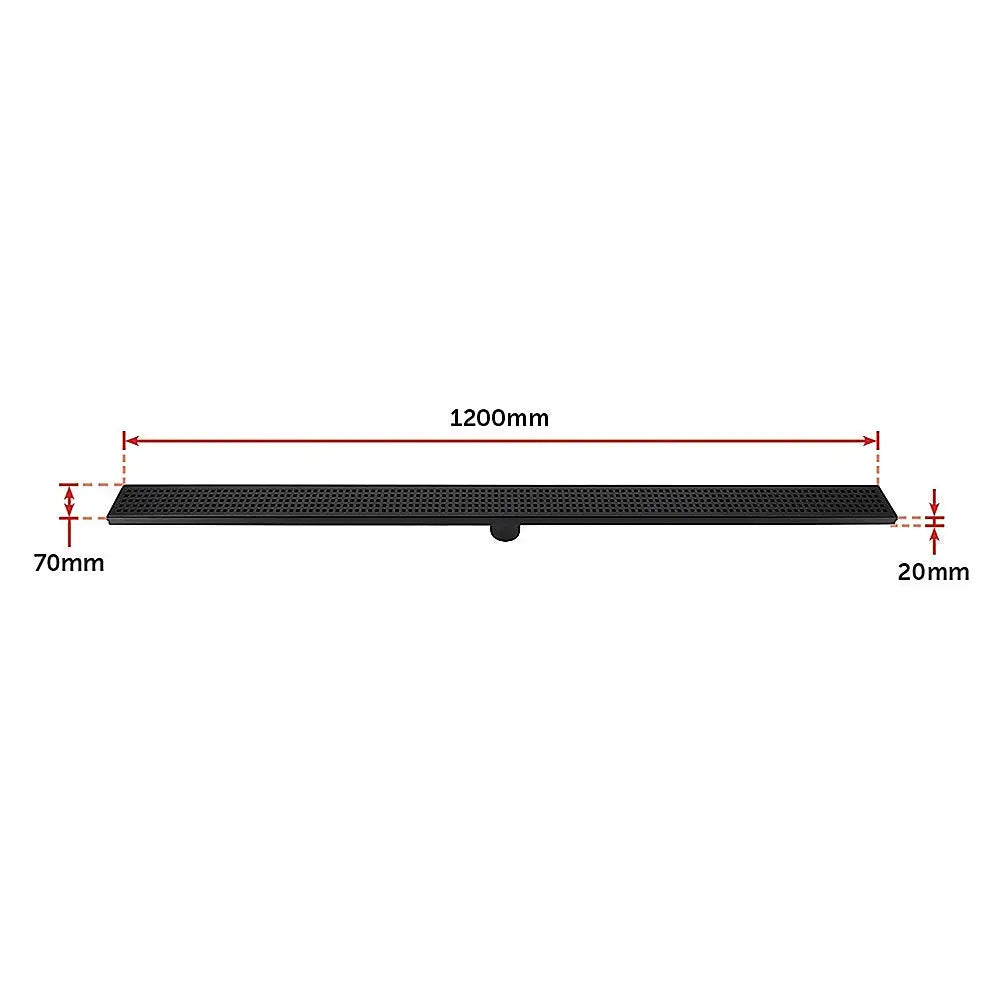 1200mm Bathroom Shower Black Grate Drain w/Centre outlet Floor Waste Square Pattern - Home & Garden > DIY > Kitchen &