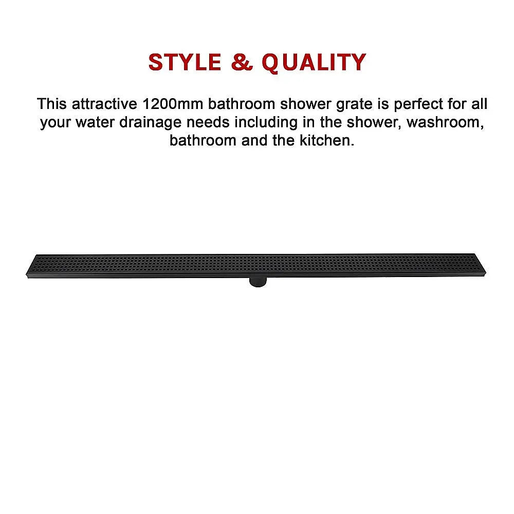 1200mm Bathroom Shower Black Grate Drain w/Centre outlet Floor Waste Square Pattern - Home & Garden > DIY > Kitchen &