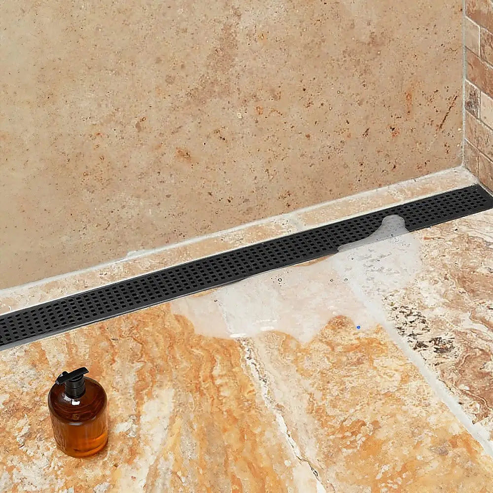 1200mm Bathroom Shower Black Grate Drain w/Centre outlet Floor Waste Square Pattern - Home & Garden > DIY > Kitchen &