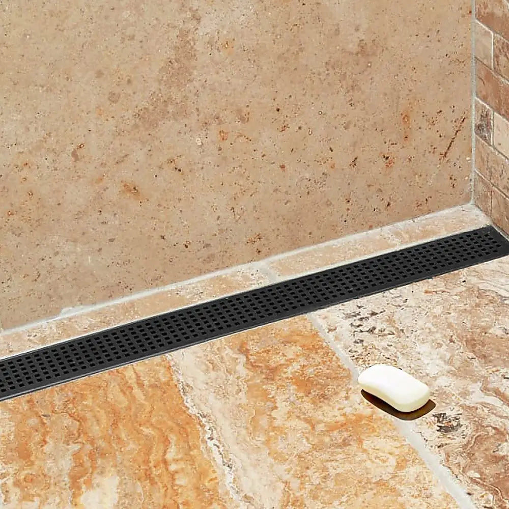 1200mm Bathroom Shower Black Grate Drain w/Centre outlet Floor Waste Square Pattern - Home & Garden > DIY > Kitchen &