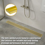 1200mm Bathroom Shower Brushed Brass Grate Drain w/ Centre outlet Floor Waste Square Pattern - Home & Garden > DIY >