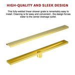 1200mm Bathroom Shower Brushed Brass Grate Drain w/ Centre outlet Floor Waste Square Pattern - Home & Garden > DIY >