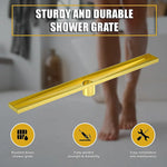 1200mm Bathroom Shower Brushed Brass Grate Drain w/ Centre outlet Floor Waste Square Pattern - Home & Garden > DIY >