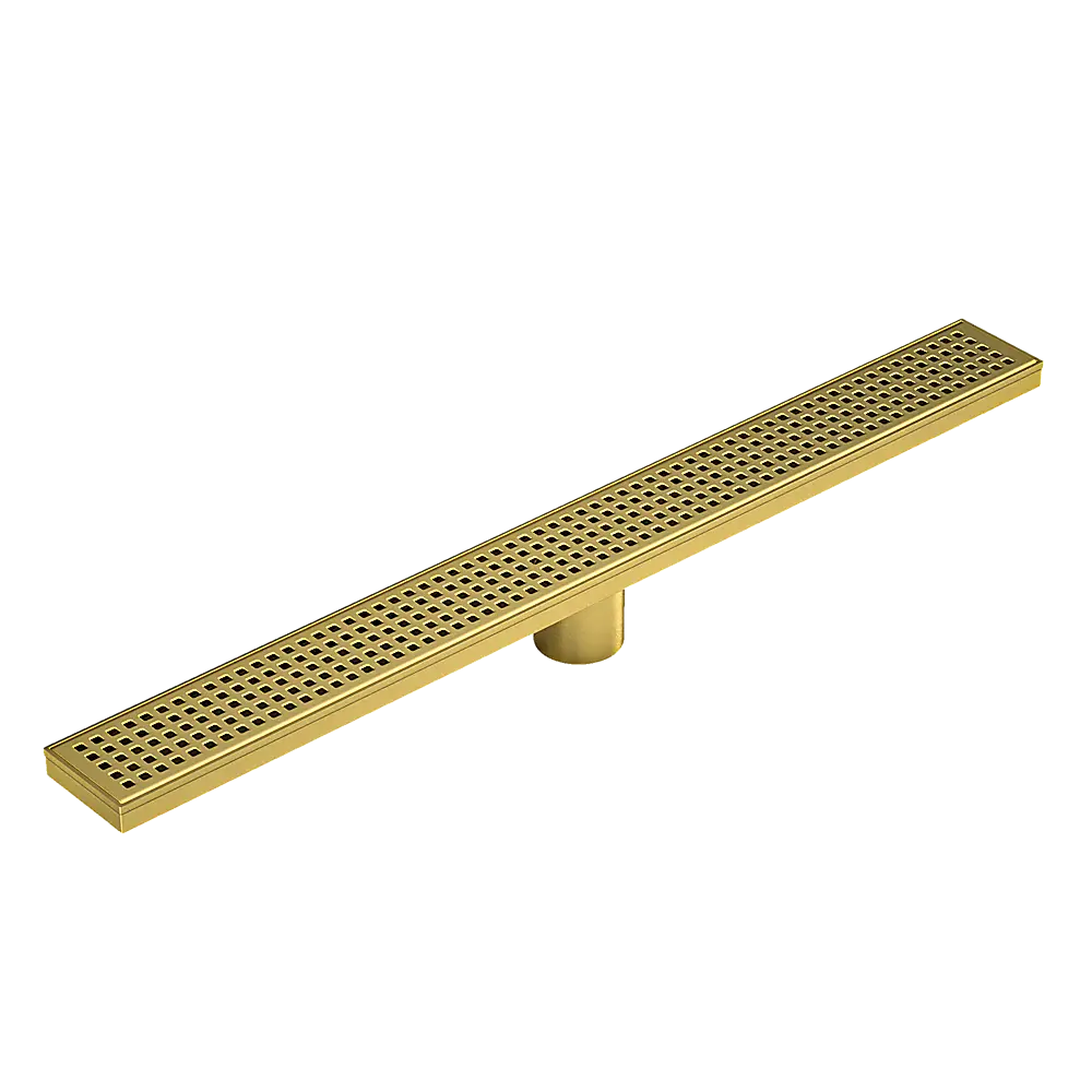 1200mm Bathroom Shower Brushed Brass Grate Drain w/ Centre outlet Floor Waste Square Pattern - Home & Garden > DIY >