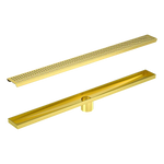 1200mm Bathroom Shower Brushed Brass Grate Drain w/ Centre outlet Floor Waste Square Pattern - Home & Garden > DIY >