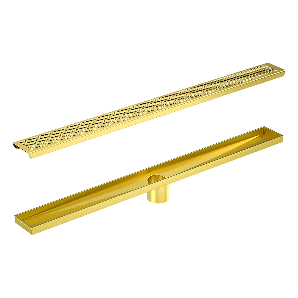 1200mm Bathroom Shower Brushed Brass Grate Drain w/ Centre outlet Floor Waste Square Pattern - Home & Garden > DIY >