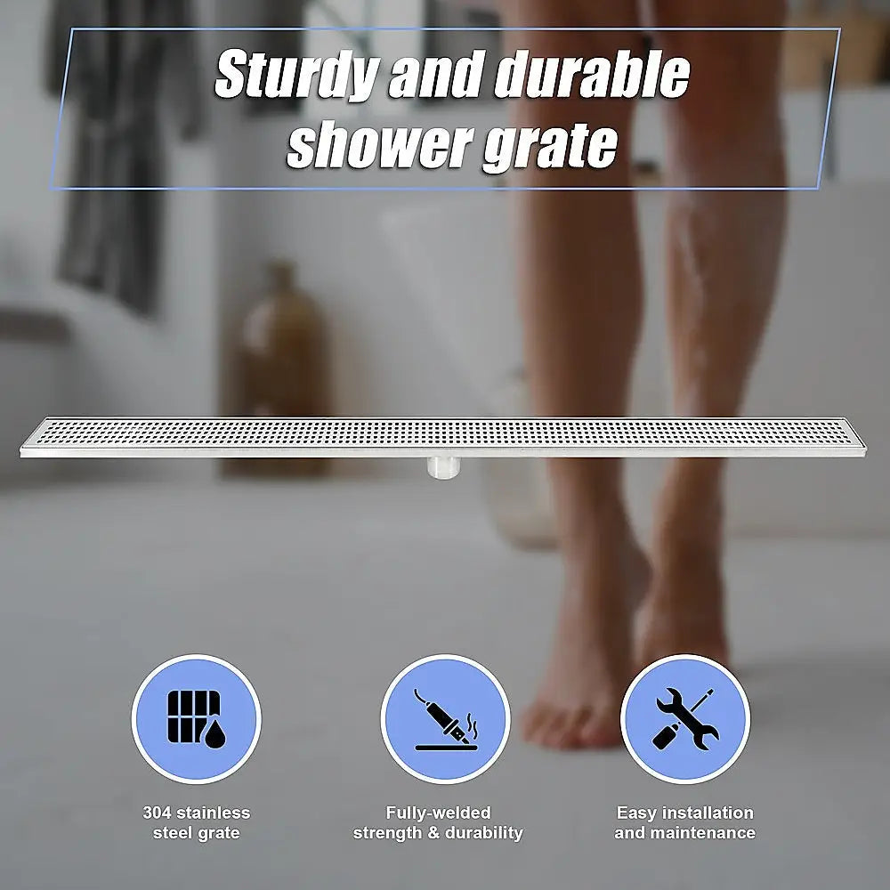 1200mm Bathroom Shower Stainless Steel Grate Drain w/Centre outlet Floor Waste Square Pattern - Home & Garden > DIY >