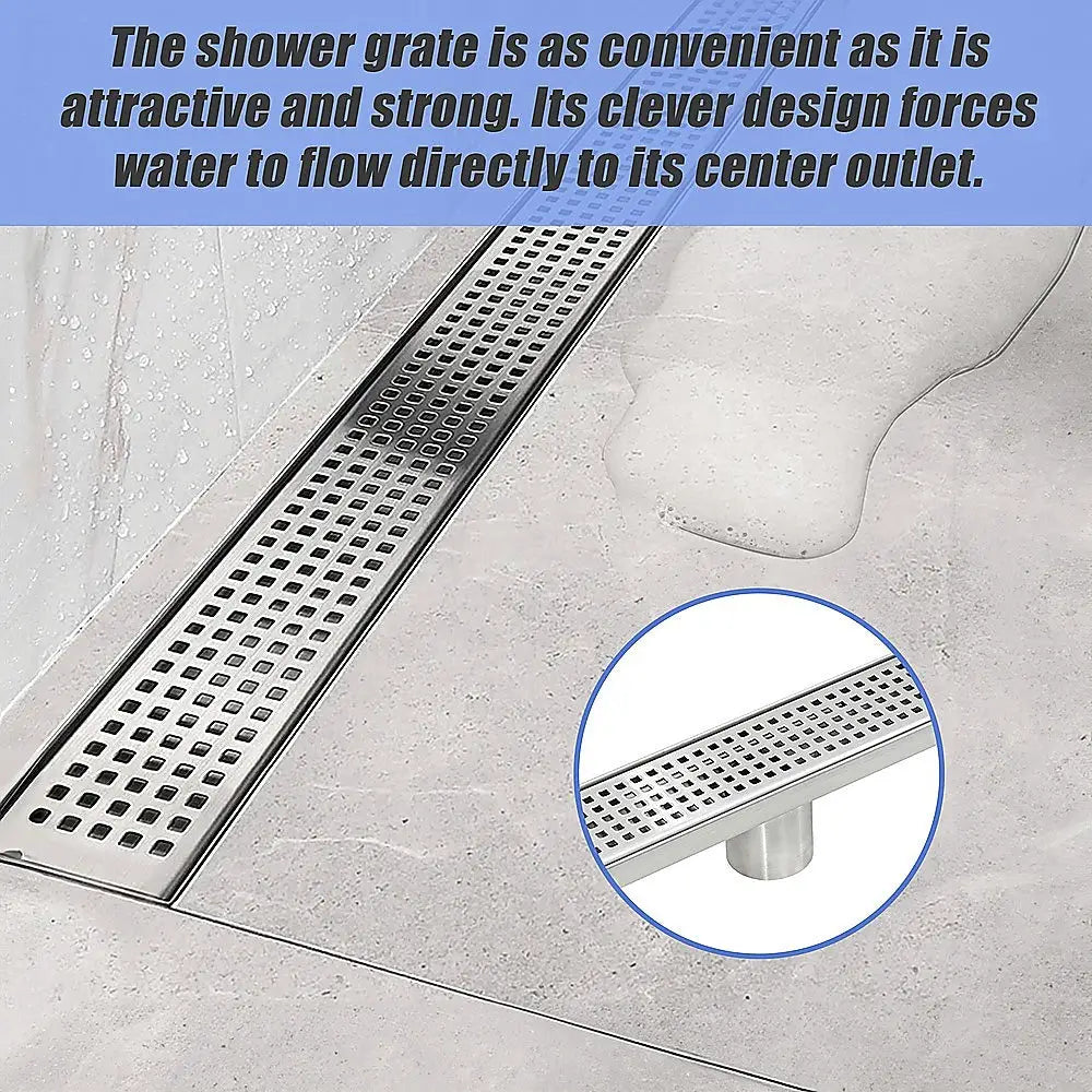 1200mm Bathroom Shower Stainless Steel Grate Drain w/Centre outlet Floor Waste Square Pattern - Home & Garden > DIY >