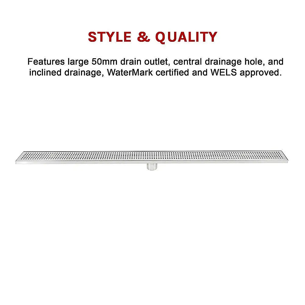 1200mm Bathroom Shower Stainless Steel Grate Drain w/Centre outlet Floor Waste Square Pattern - Home & Garden > DIY >