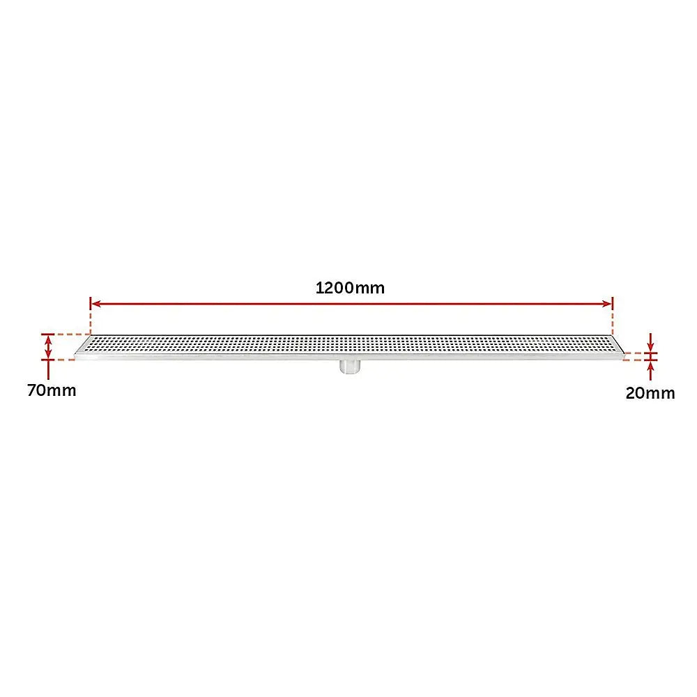 1200mm Bathroom Shower Stainless Steel Grate Drain w/Centre outlet Floor Waste Square Pattern - Home & Garden > DIY >