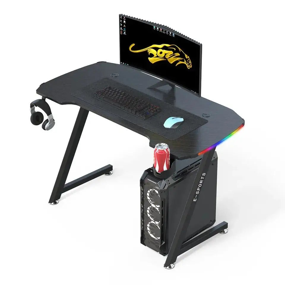 120cm New Arrive Computer Table Z Shaped Gaming Desk With RGB Led Lights Gaming Tables - Furniture > Office > Desks