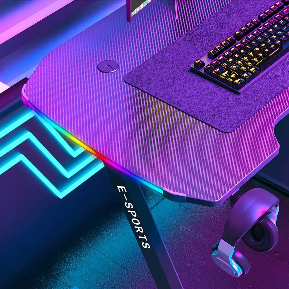 120cm New Arrive Computer Table Z Shaped Gaming Desk With RGB Led Lights Gaming Tables - Furniture > Office > Desks