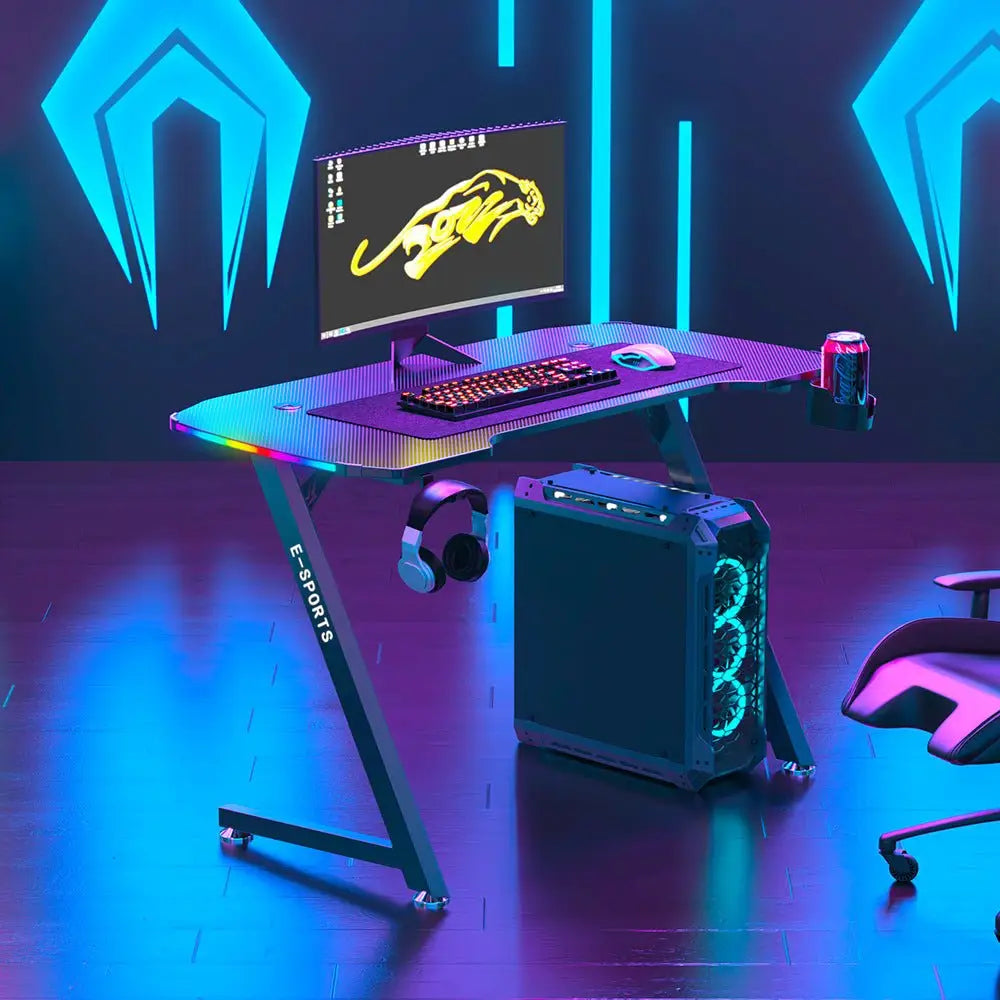 120cm New Arrive Computer Table Z Shaped Gaming Desk With RGB Led Lights Gaming Tables - Furniture > Office > Desks