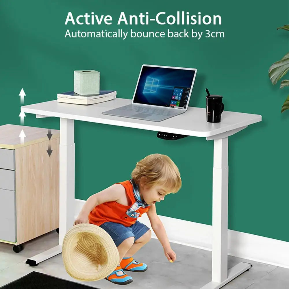 120cm Standing Desk Height Adjustable Sit Black Stand Motorised Black Single Motor Frame White Top - Furniture > Office