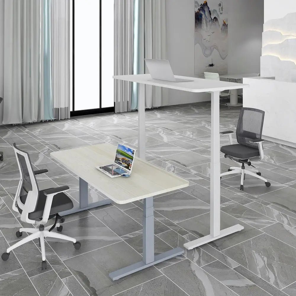 120cm Standing Desk Height Adjustable Sit Grey Stand Motorised Dual Motors Frame Black Top - Furniture > Office